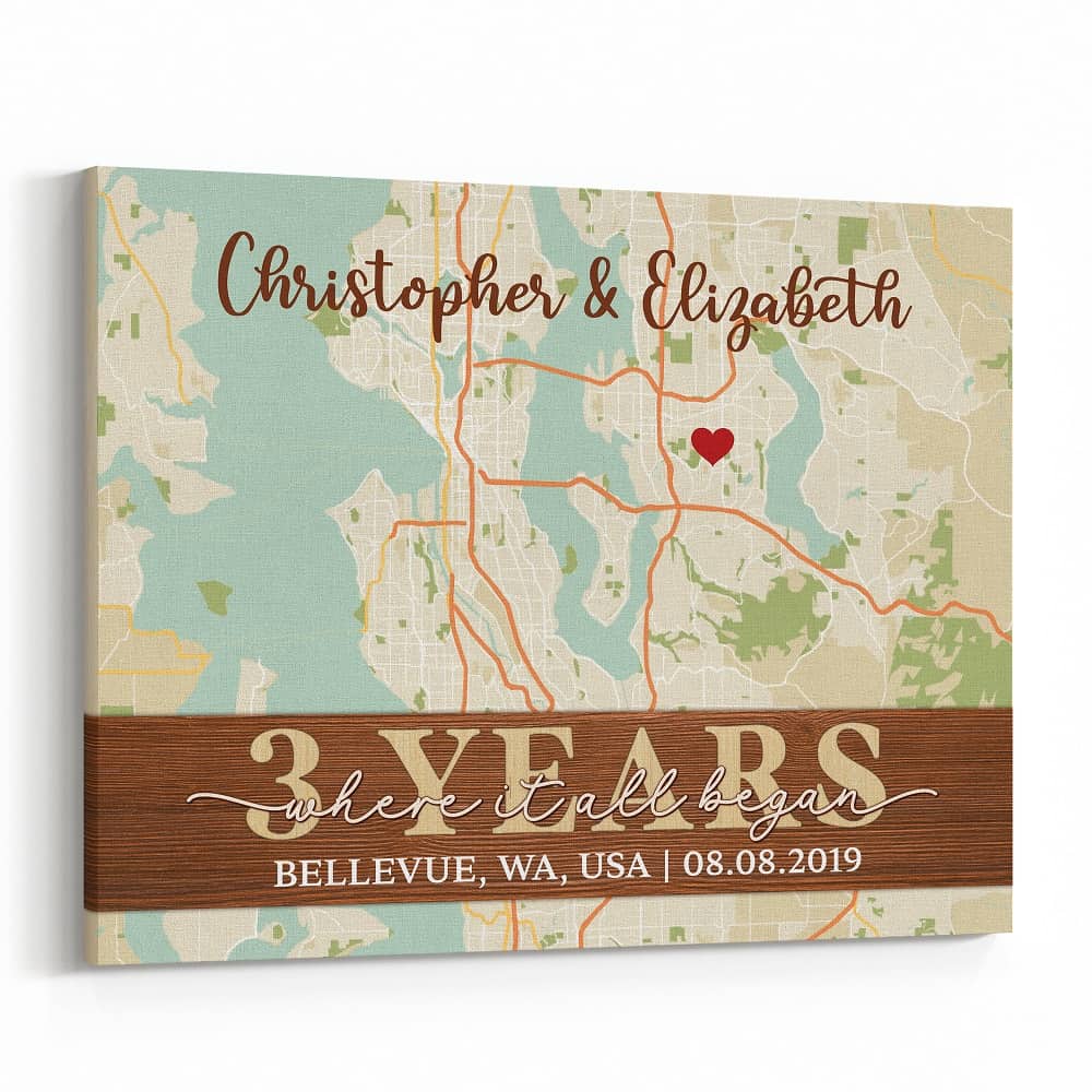 Where It All Began Custom Street Map 3rd Anniversary Canvas Print