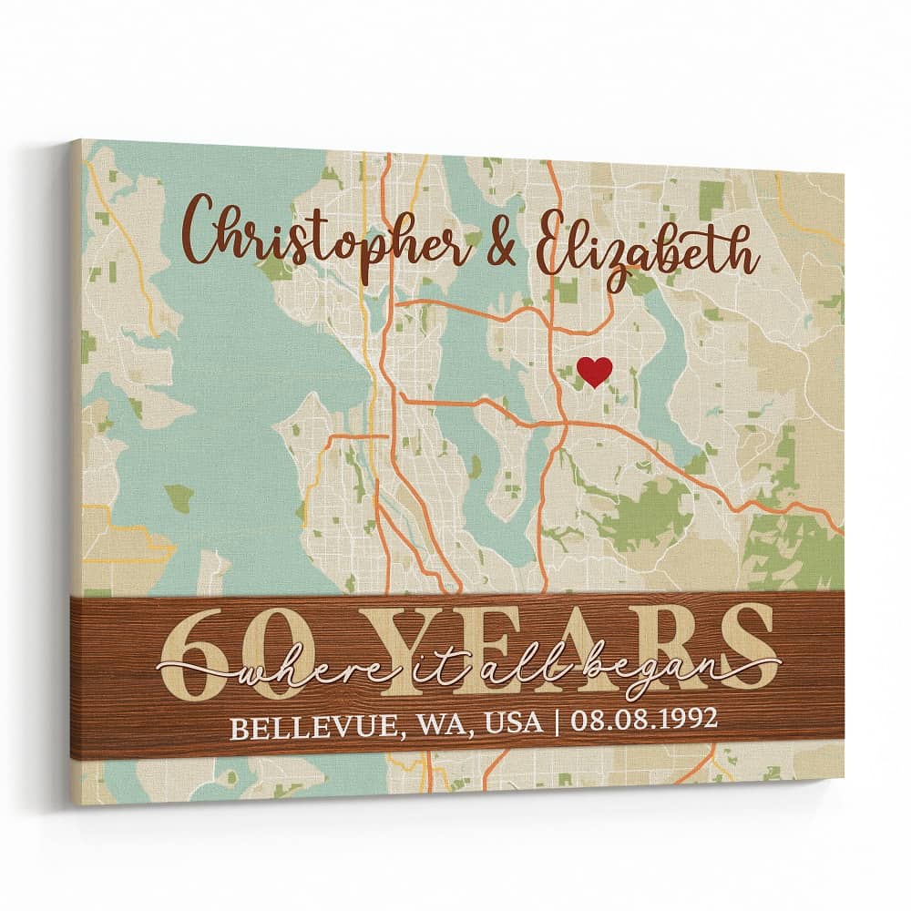 Where It All Began Custom Street Map 60th Anniversary Canvas Print