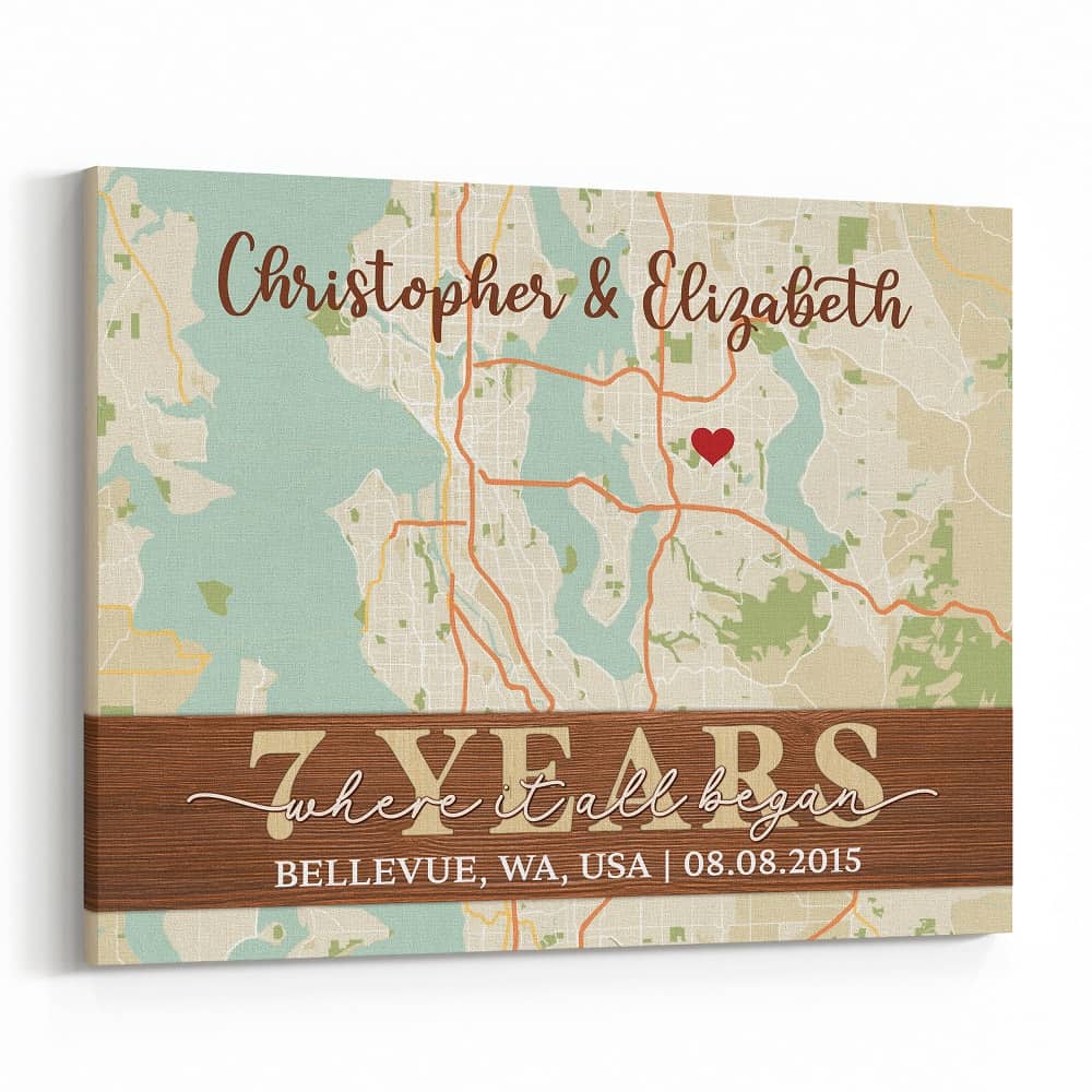 Where It All Began Custom Street Map 7th Anniversary Canvas Print