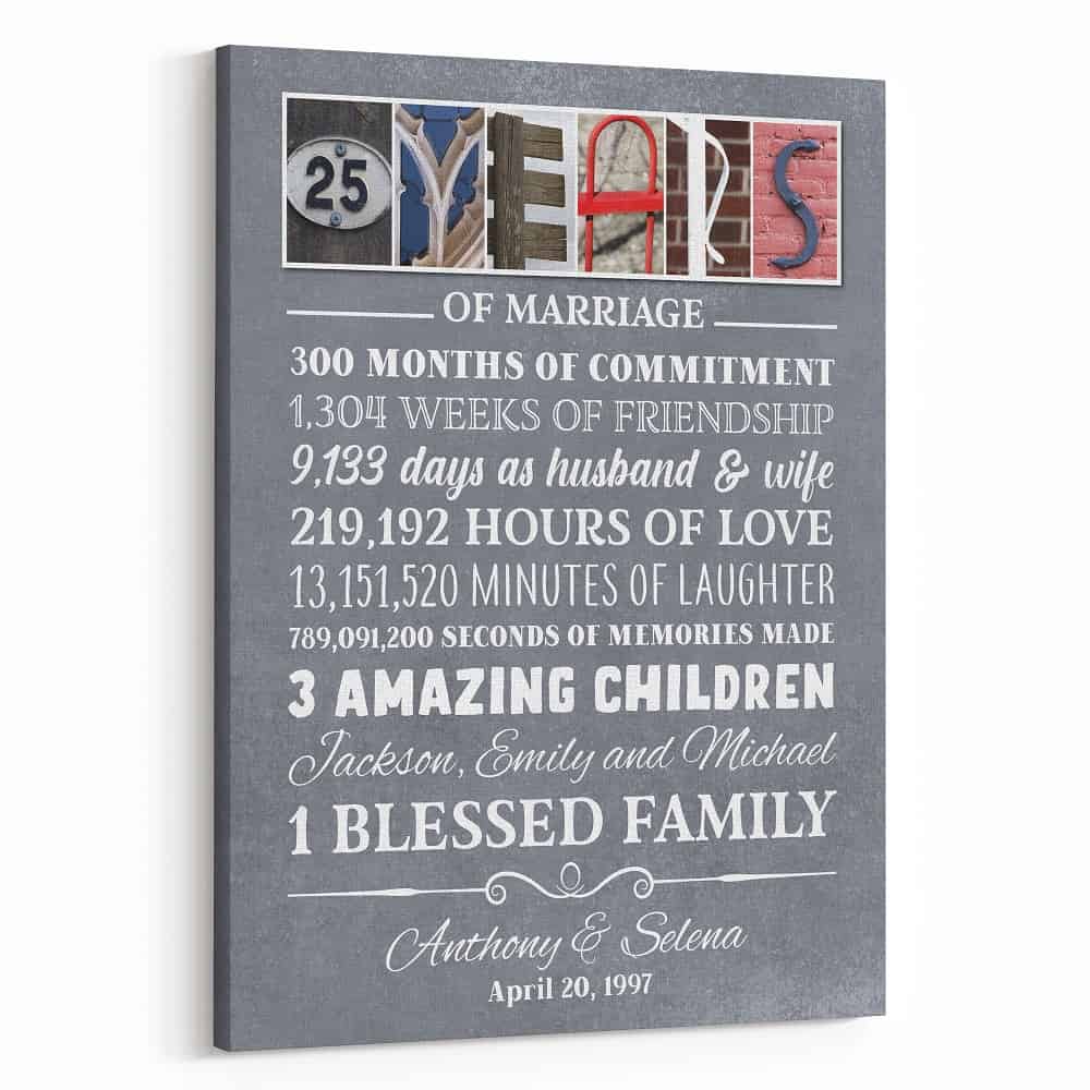 25 Years of Marriage Custom Letter Art Canvas Print