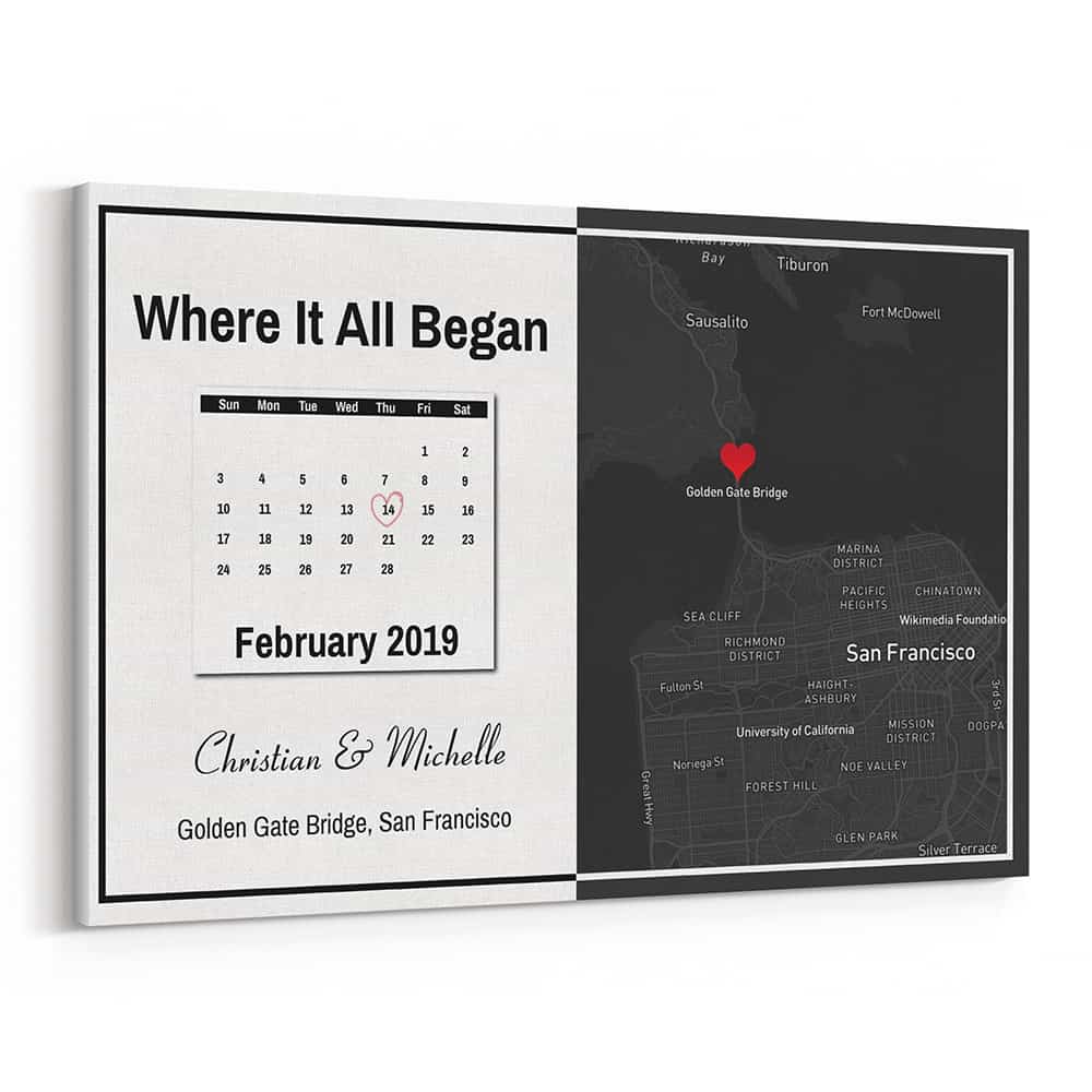 Custom Calendar and Photo Map Black and White Canvas Print