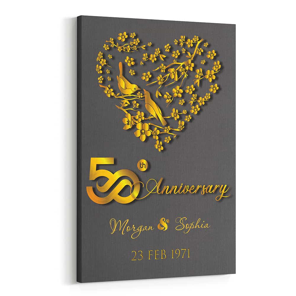 Gold Birds 50 Years Anniversary Custom Canvas Print