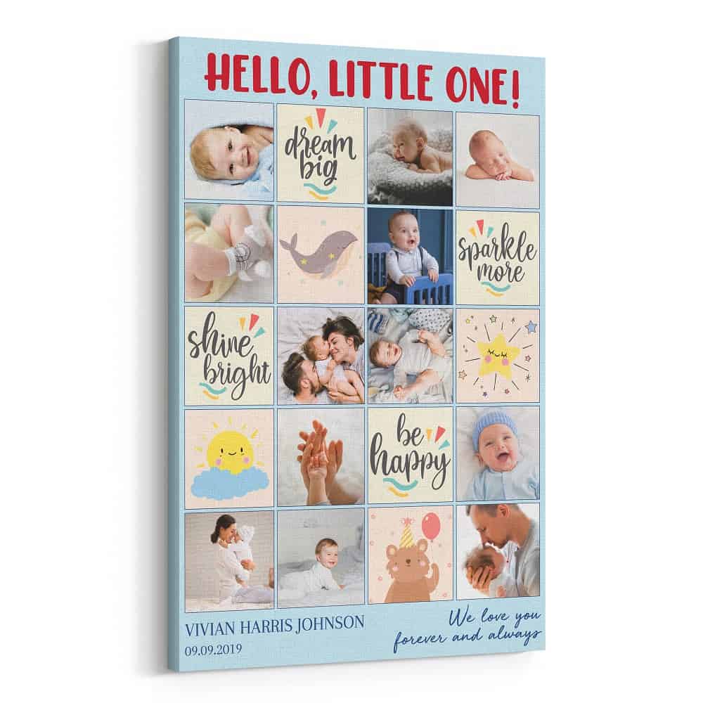 Hello Little One Custom Photo Collage Canvas Print