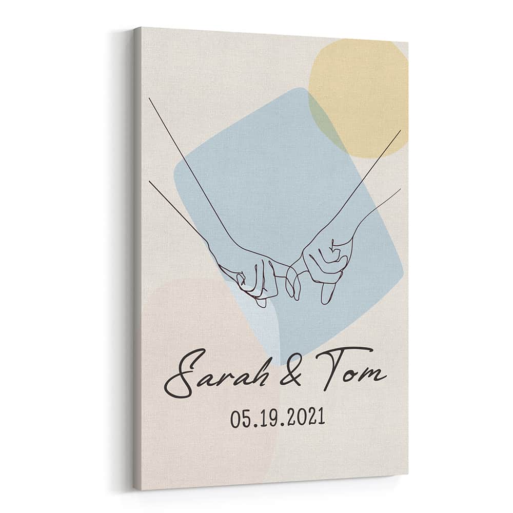 Holding Hands Line Drawing Custom Canvas Print