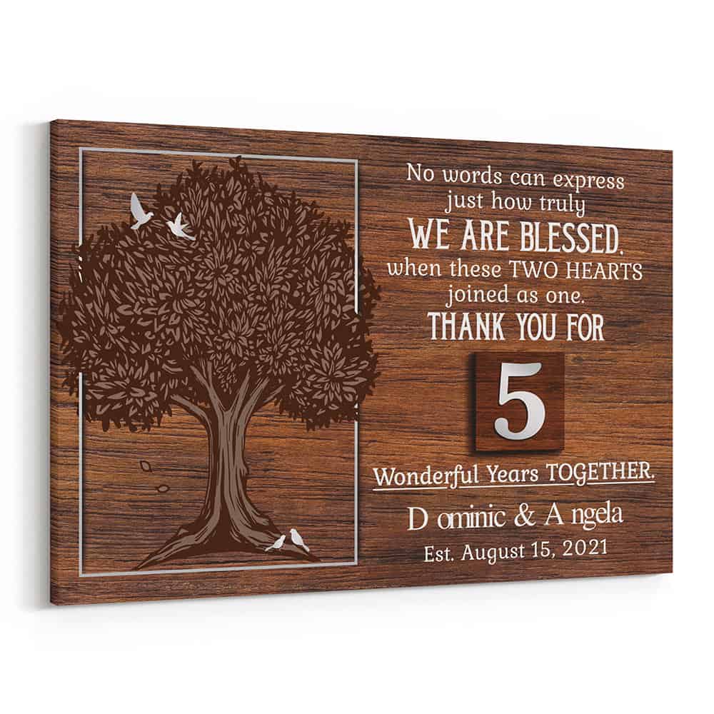 Thank You for 5 Wonderful Years Together Custom Canvas Print