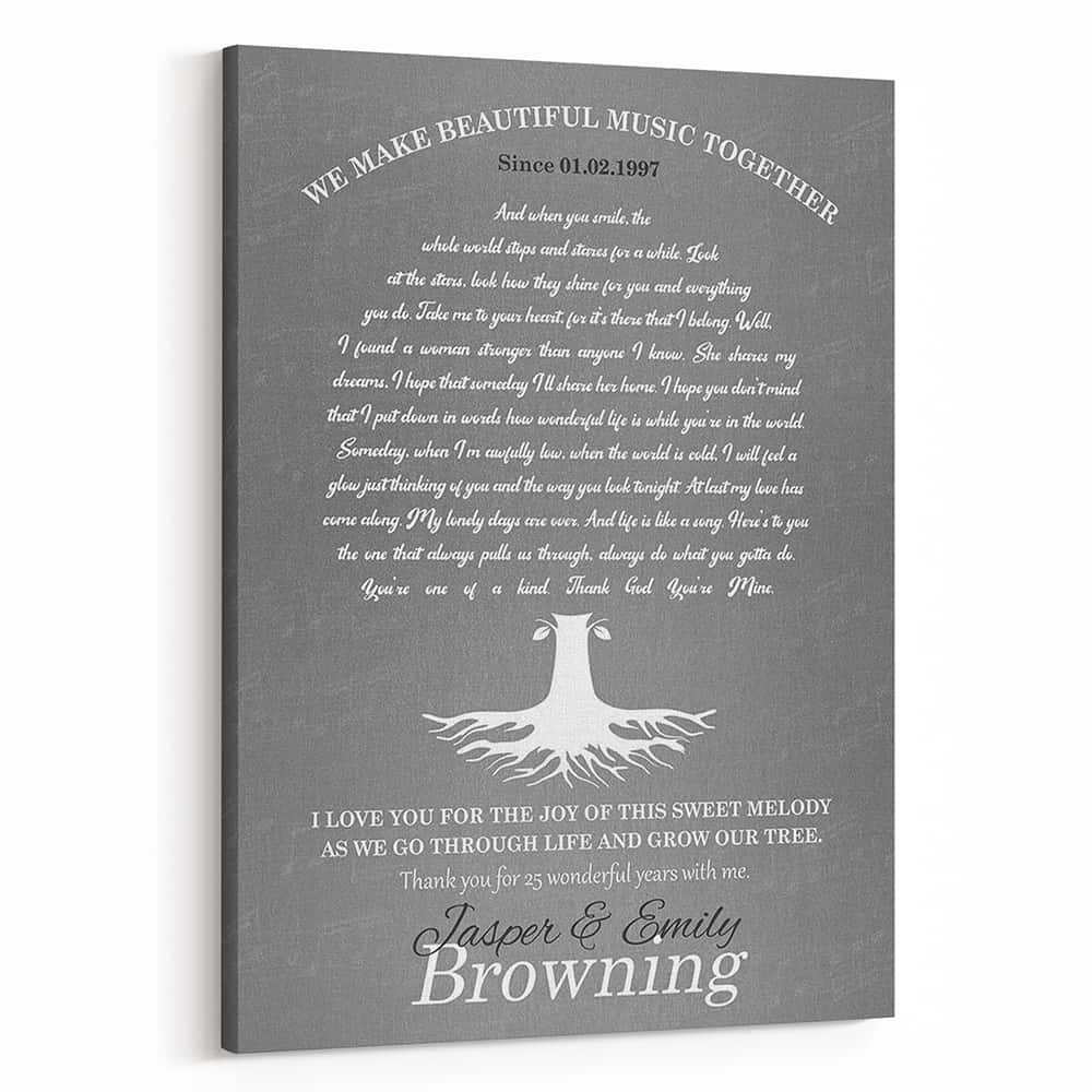 Tree-Shaped Song Lyrics 25th Anniversary Custom Canvas Print