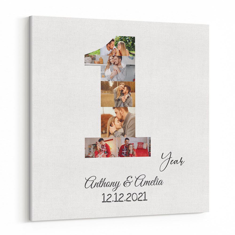 1st Year Anniversary Number Photo Collage – Custom 6 Photos Canvas