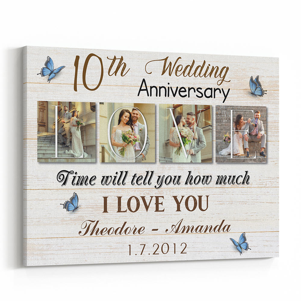 10th Anniversary Custom 4 Photo Canvas – Time Will Tell
