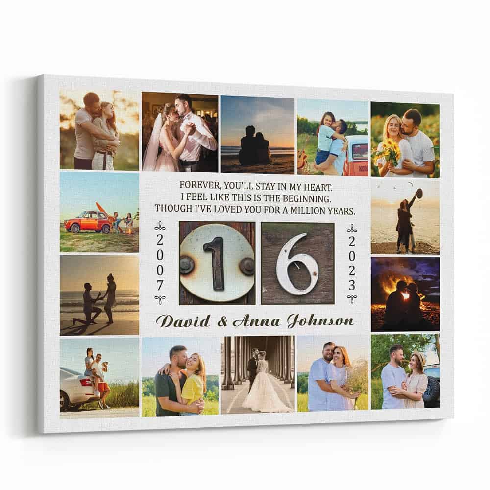 16 Years Forever You’ll Stay In My Heart 14 Photo Collage Canvas Print