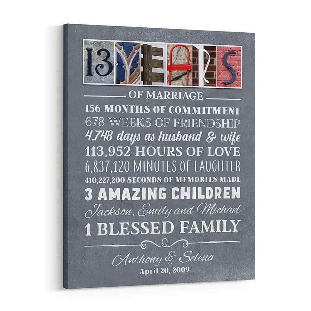 13 Years of Blessed Family Custom Letter Art Canvas Print