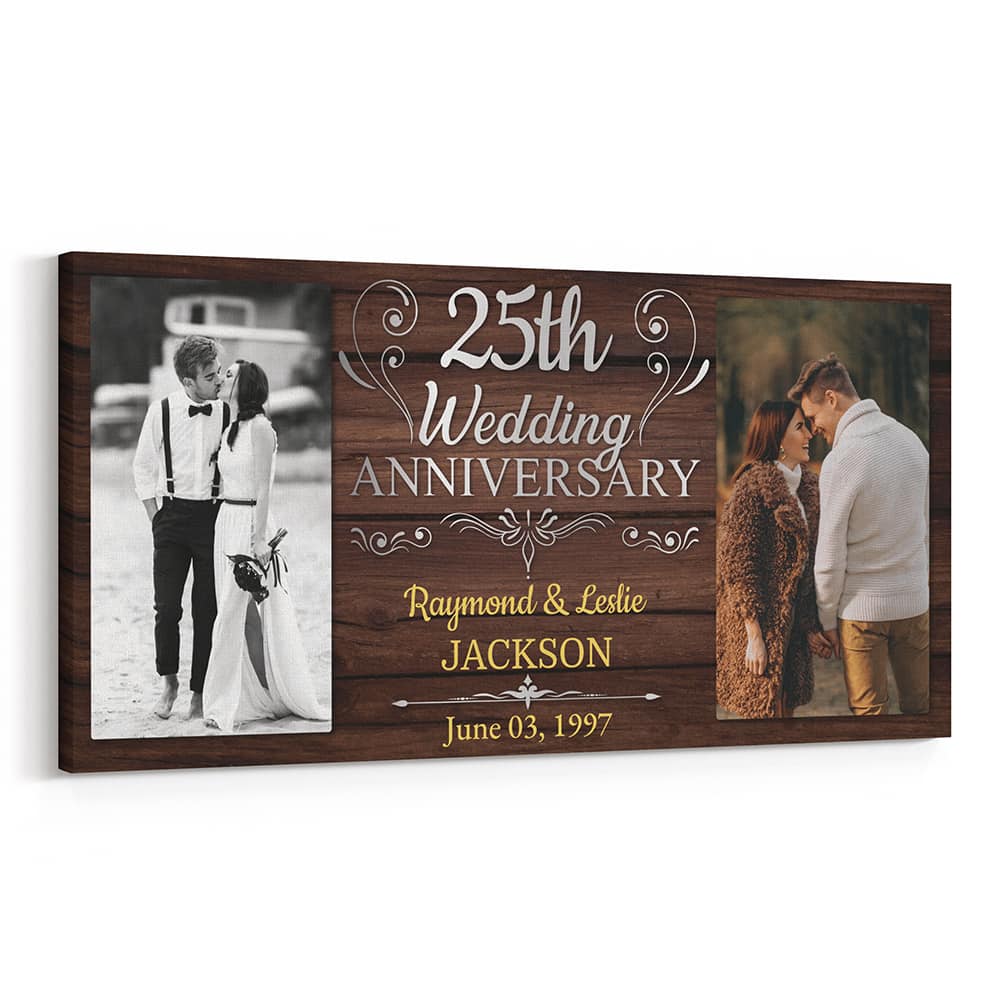 25th Wedding Anniversary Custom 2 Photo Canvas Print