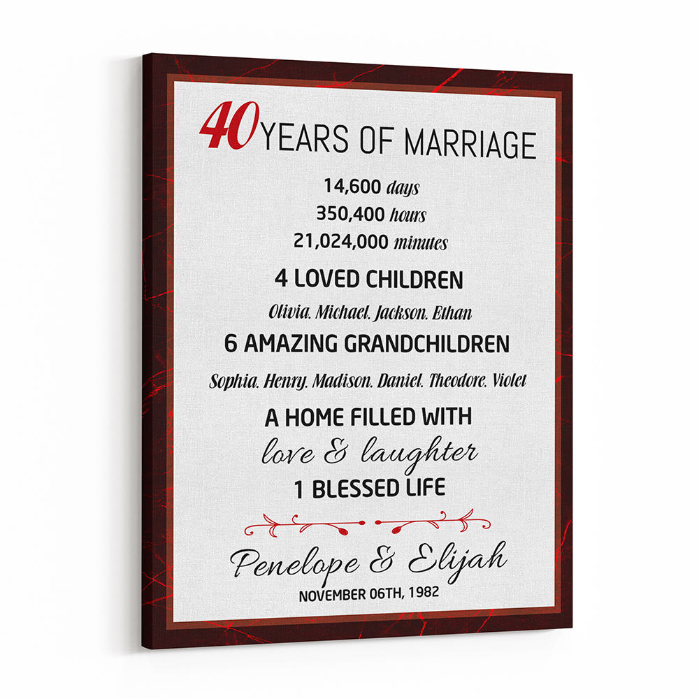 40 Years Of Marriage Custom Canvas Print