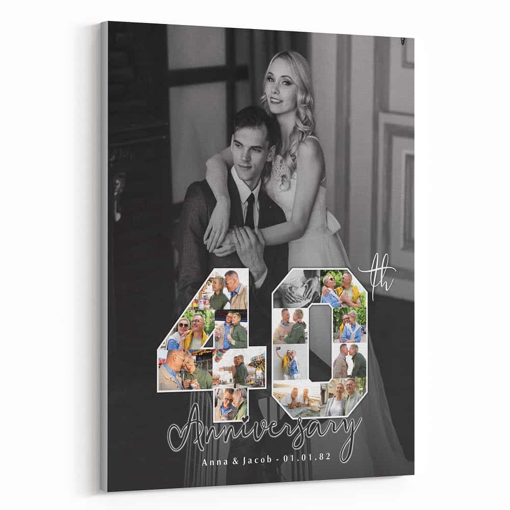 40th Anniversary Number Photo Collage Black And White Canvas Print