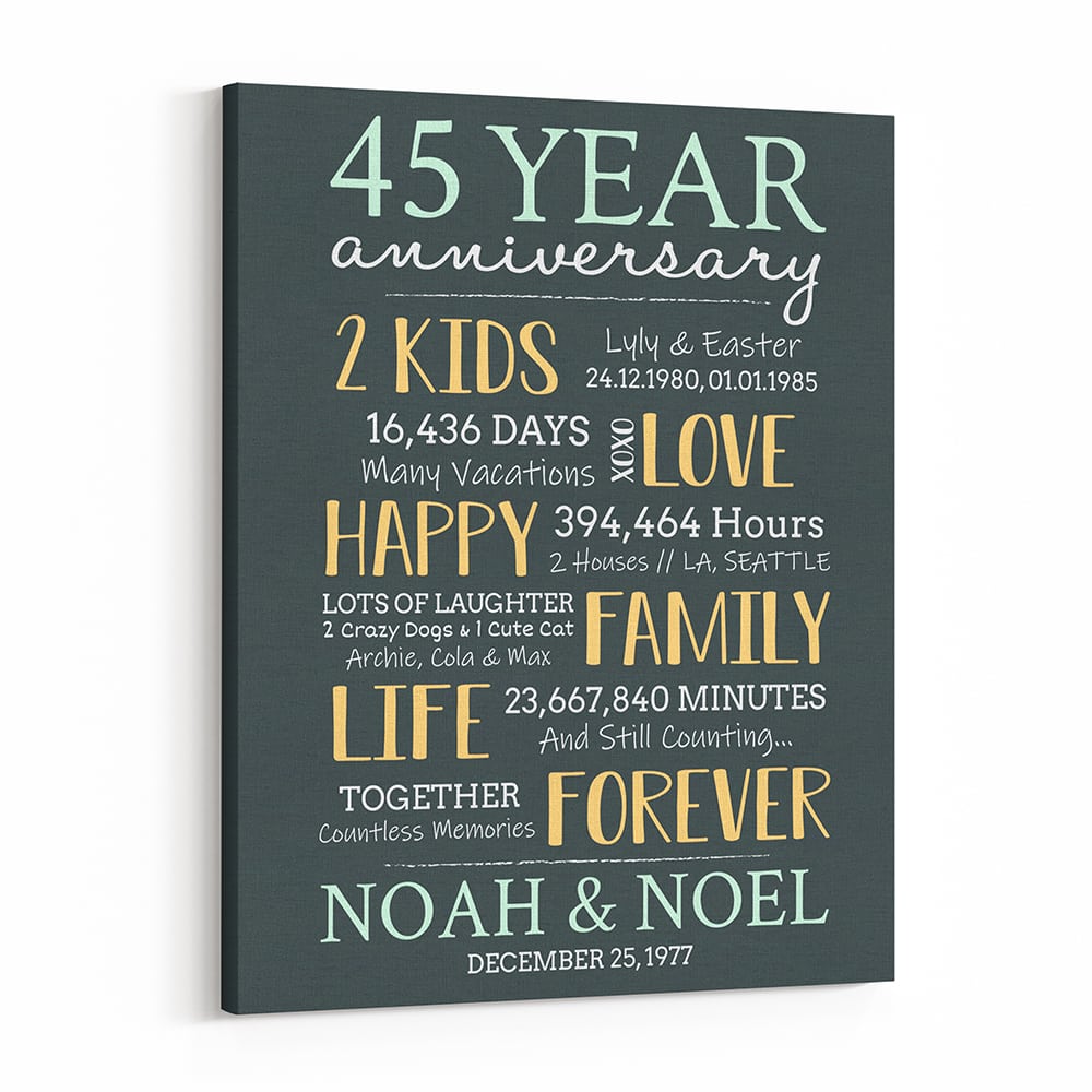 45 Year Milestone Anniversary Custom Canvas Print