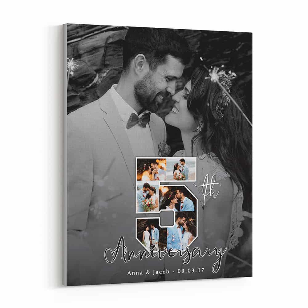 5th Anniversary Number Photo Collage Black And White Canvas Print