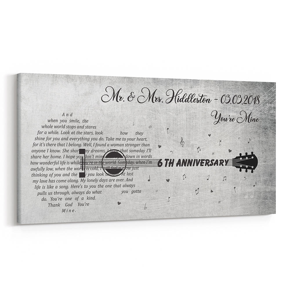 6th Wedding Anniversary Gift for Him/Her – Custom Guitar Song Lyrics Canvas Print