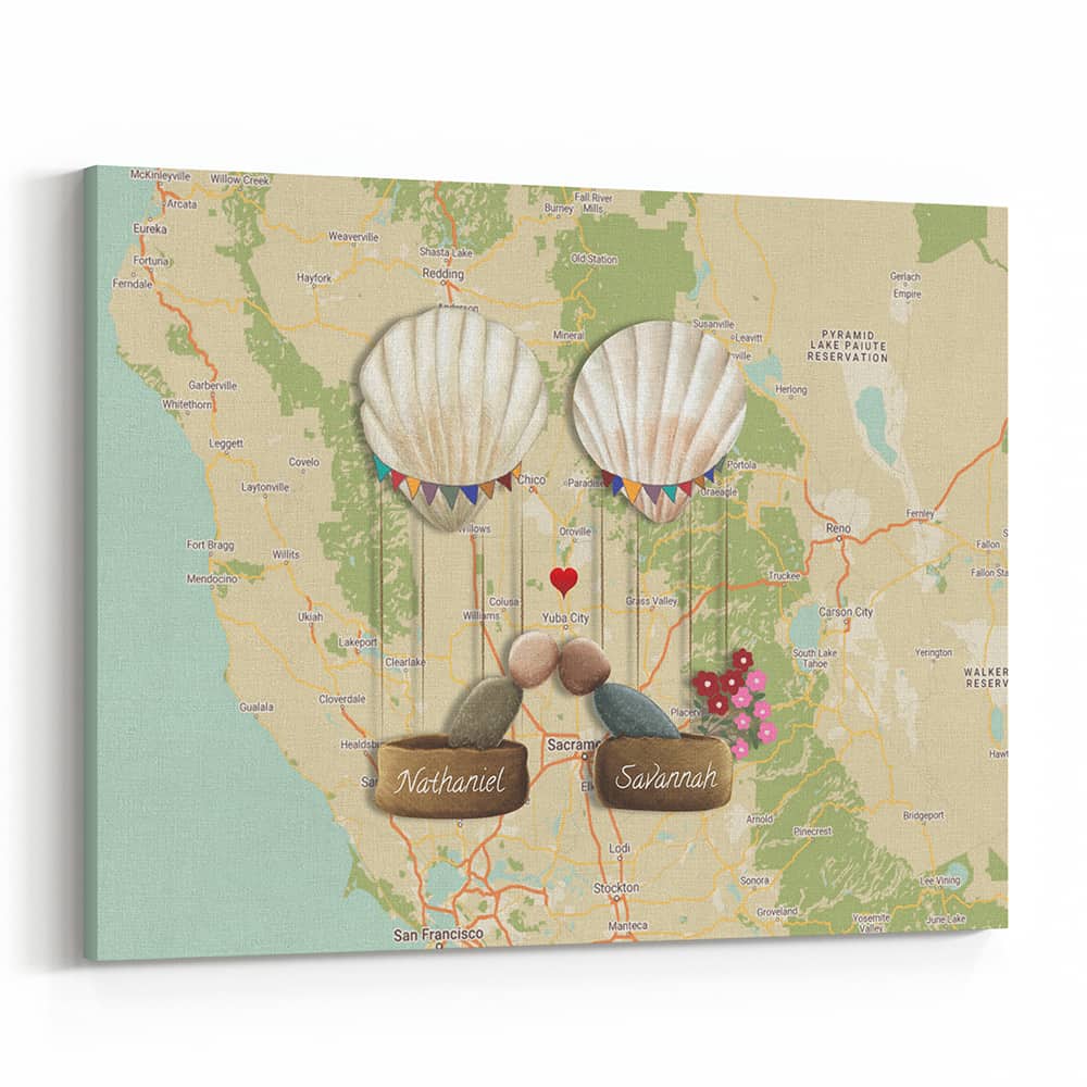 Anniversary Pebble Art With Map Custom Canvas Print
