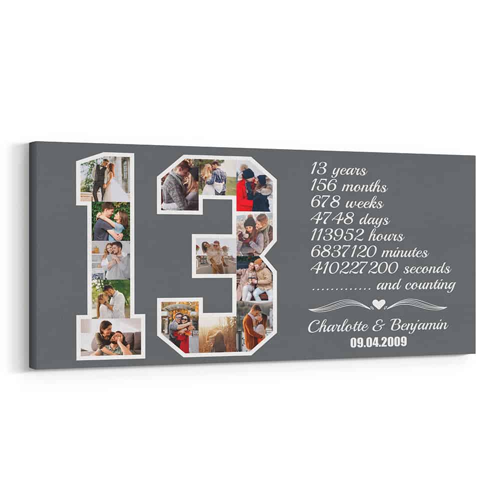 Custom 13th Anniversary Number Photo Collage Canvas Print