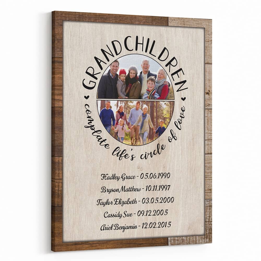 Personalized Gift for Grandparents Grandchildren Complete Life’s Circle of Love Photo Canvas Print