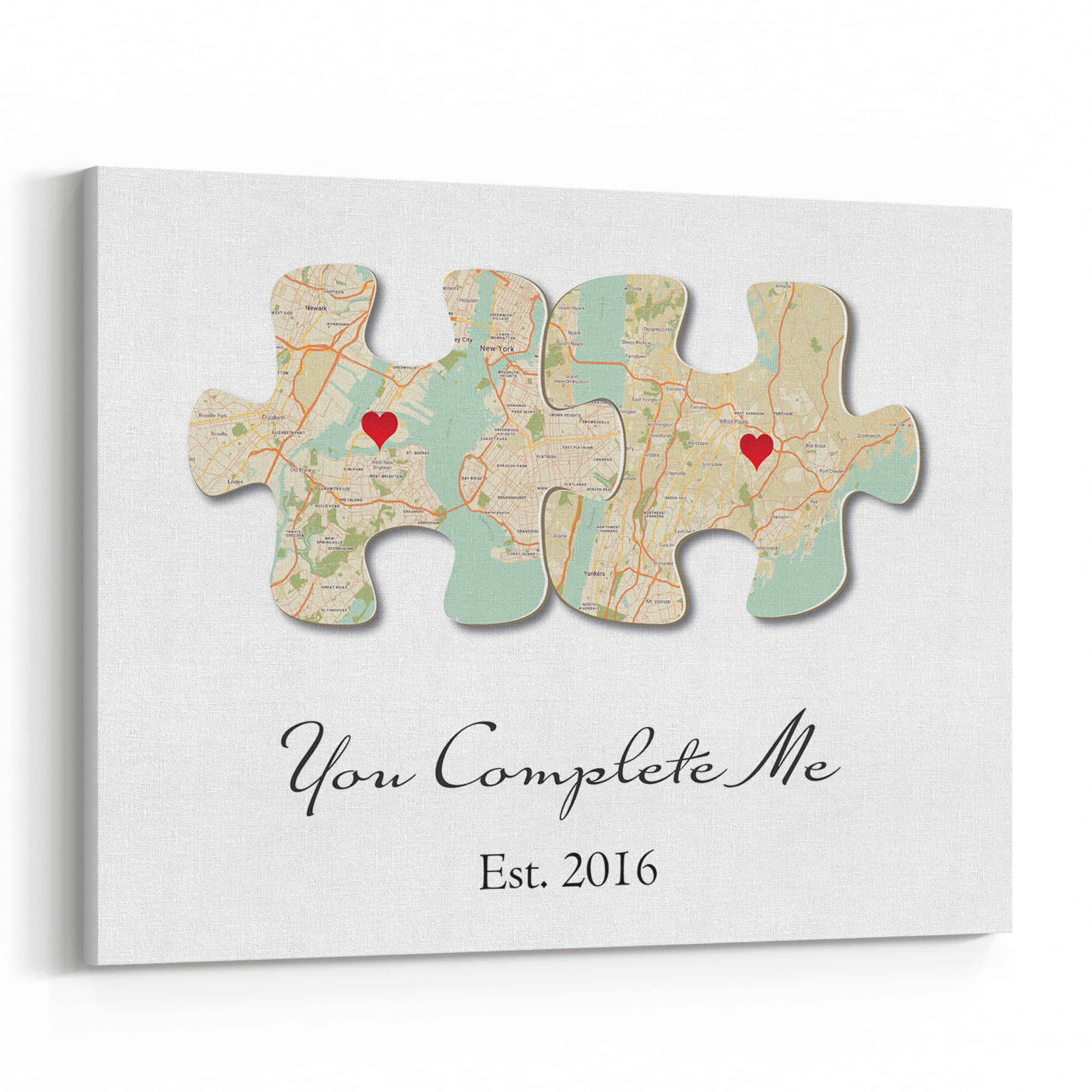 You Complete Me Custom Text and Map Canvas Print