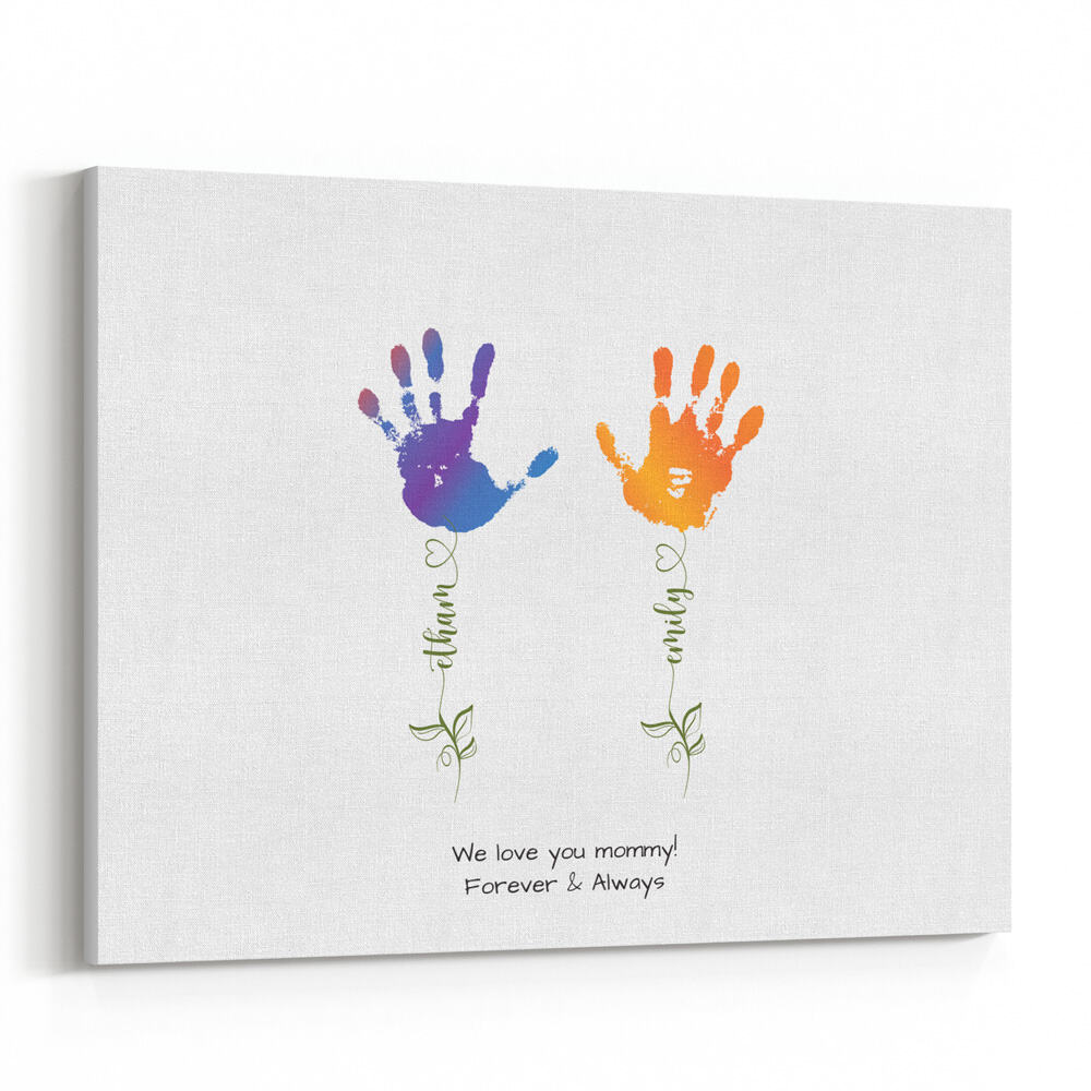 Personalized Mom Flower Handprint Canvas Print