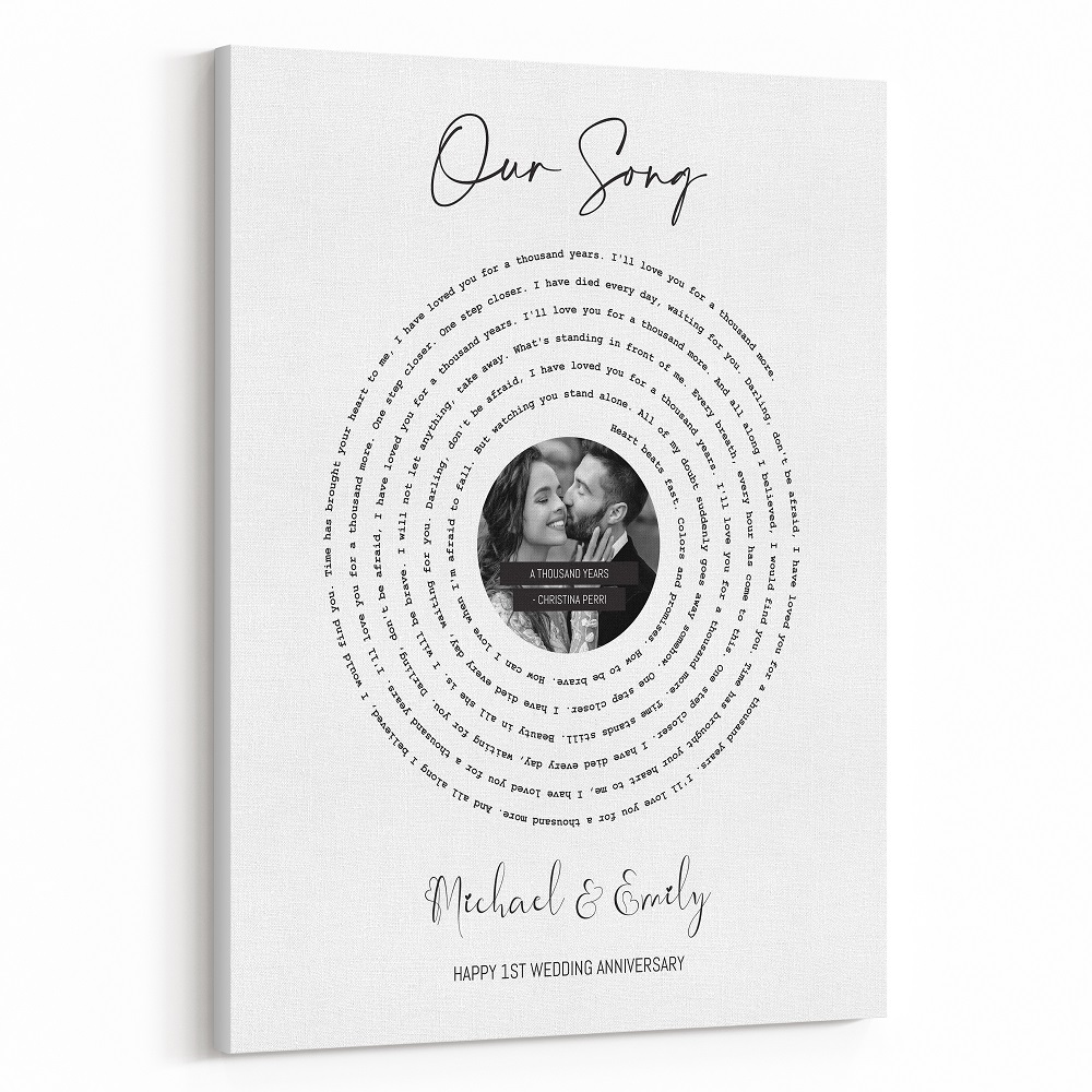 Black And White Vinyl Record Song Lyric Canvas Print