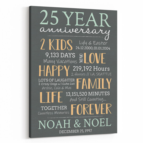 25 Year Milestone Anniversary Custom Canvas Print