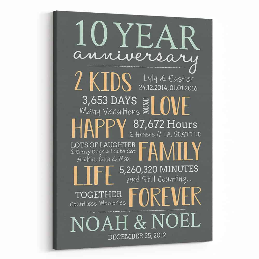 Custom 10 Year Milestone Anniversary Canvas Print