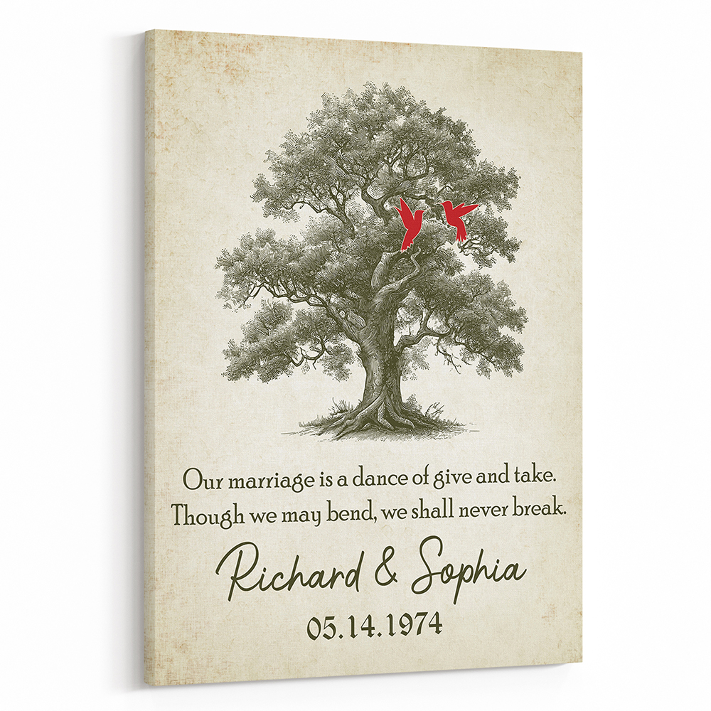 50th Anniversary Oak Tree Custom Canvas Print