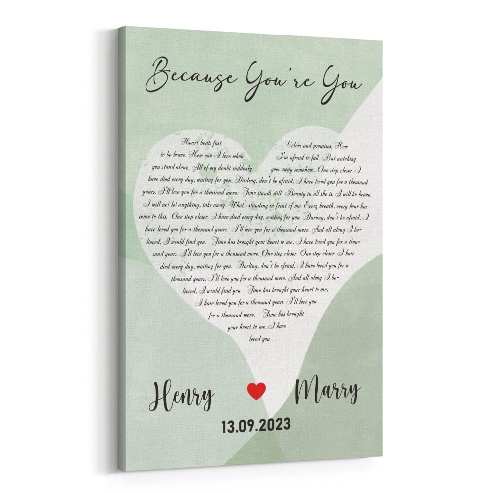 Sage Green Custom Song Lyrics Canvas Art