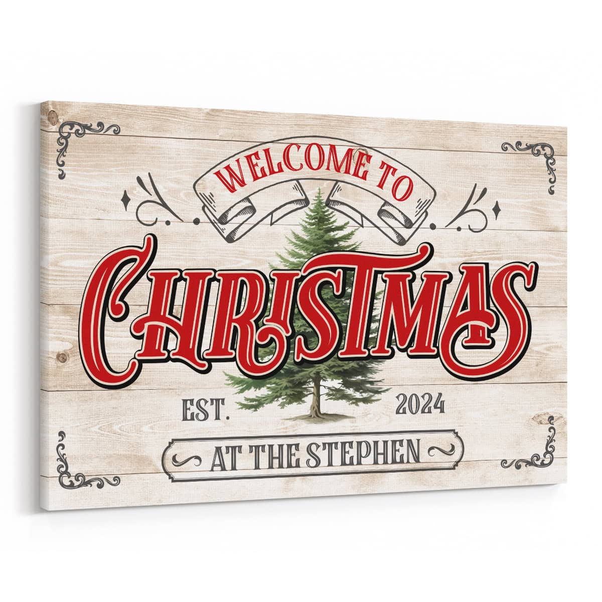 Custom Welcome to Christmas Canvas Print with Family Name and Year