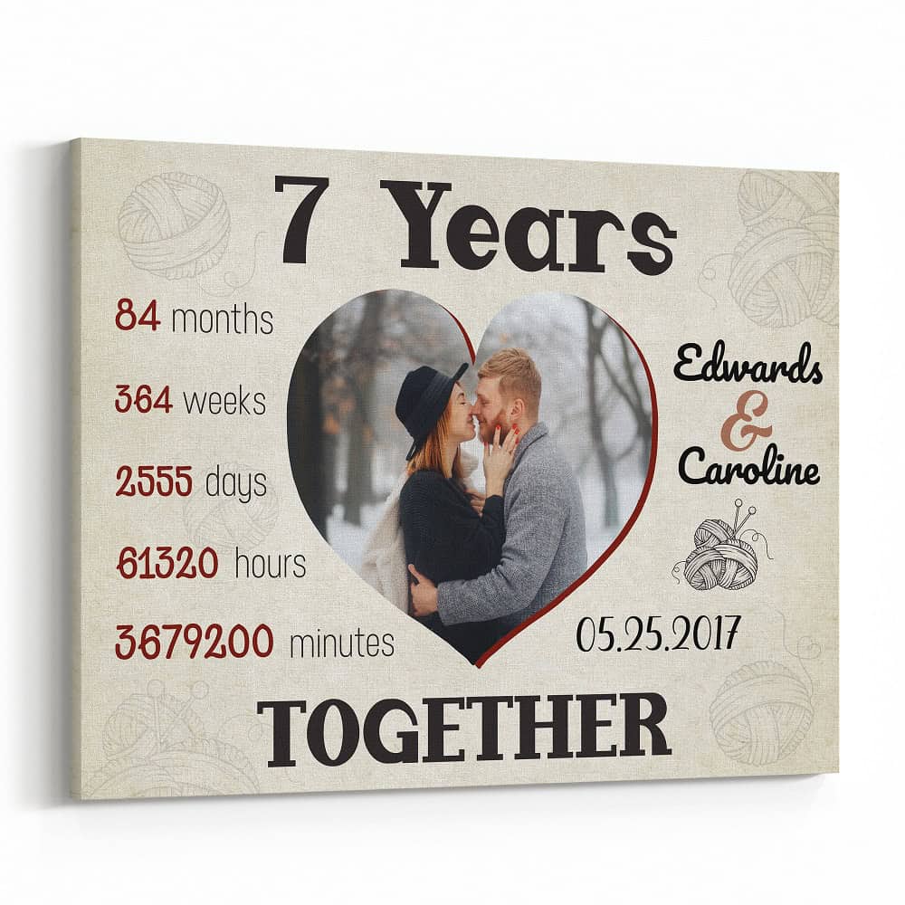 7 Years Together Heart-Shaped Custom Photo Canvas Print
