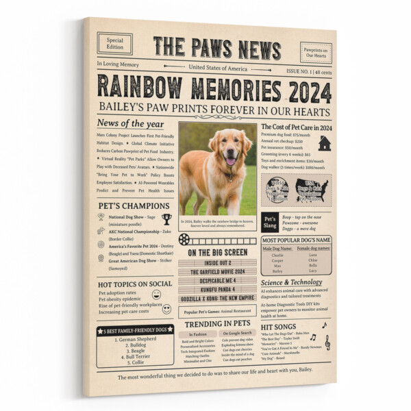 Newspaper Pet Memorial Canvas Print
