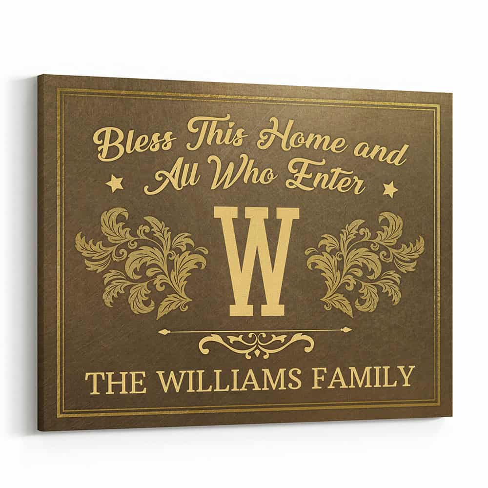 Bless This Home Personalized Bronze And Gold Canvas Print