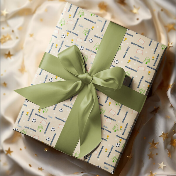 Personalized Beige Soccer Christmas Wrapping Paper