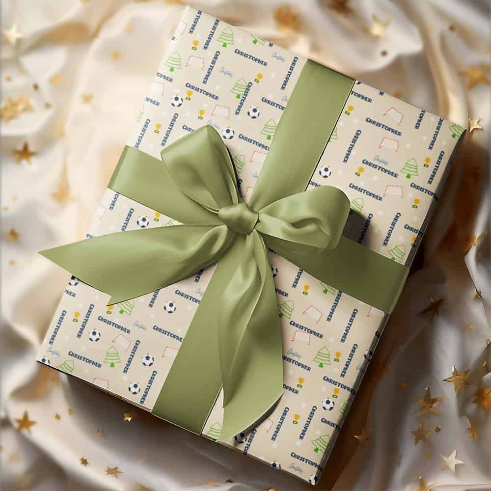 Personalized Beige Soccer Christmas Wrapping Paper