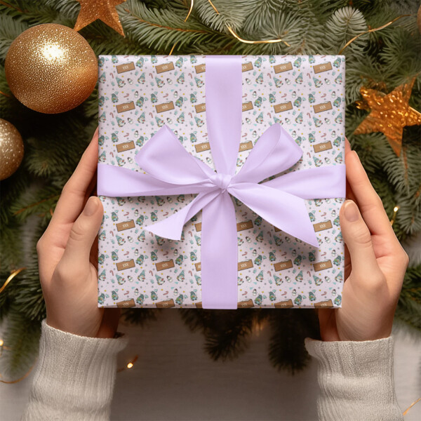 Personalized Lilac Gnome Snowman Christmas Wrapping Paper