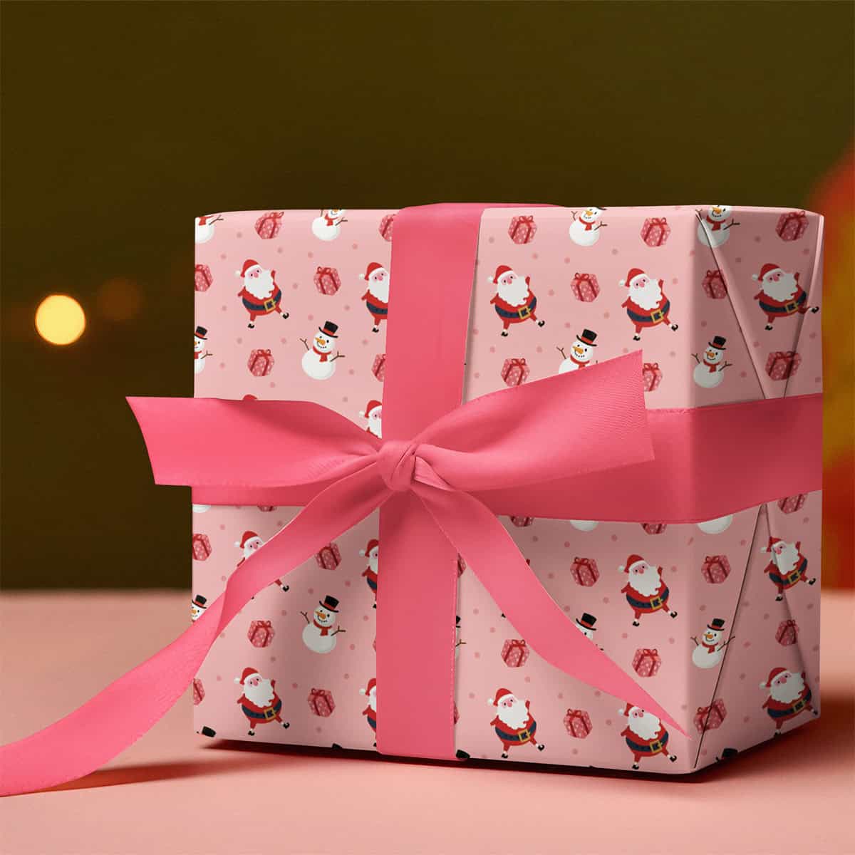 Little Girl Pink and Red Santa Christmas Wrapping Paper