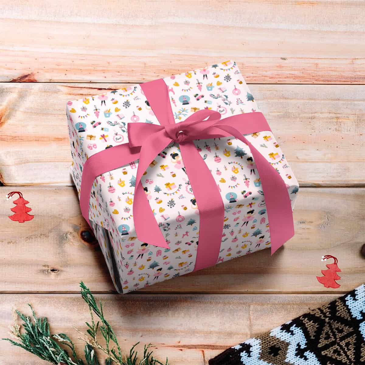 Little Girl Pink Ballerina Christmas Wrapping Paper