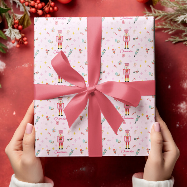 Personalized Little Girl Pink Nutcracker Christmas Wrapping Paper