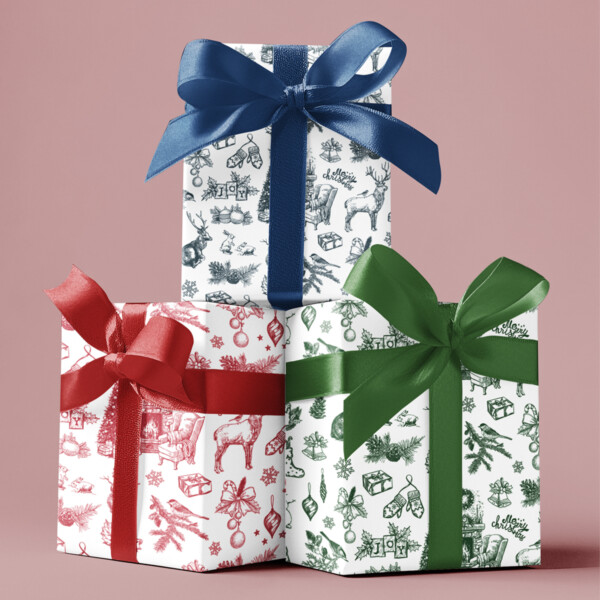 Vintage Toile de Jouy Christmas Joy Wrapping Paper