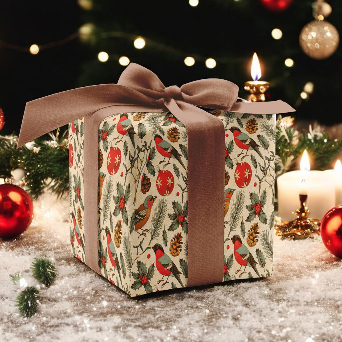 Vintage Beige Cardinal Christmas Wrapping Paper