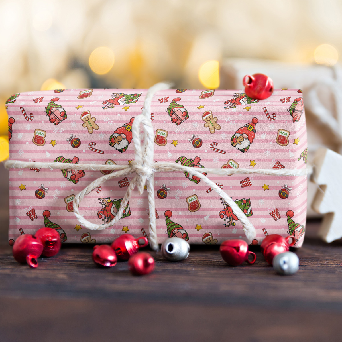 Cute Pink Gnome Christmas Wrapping Paper