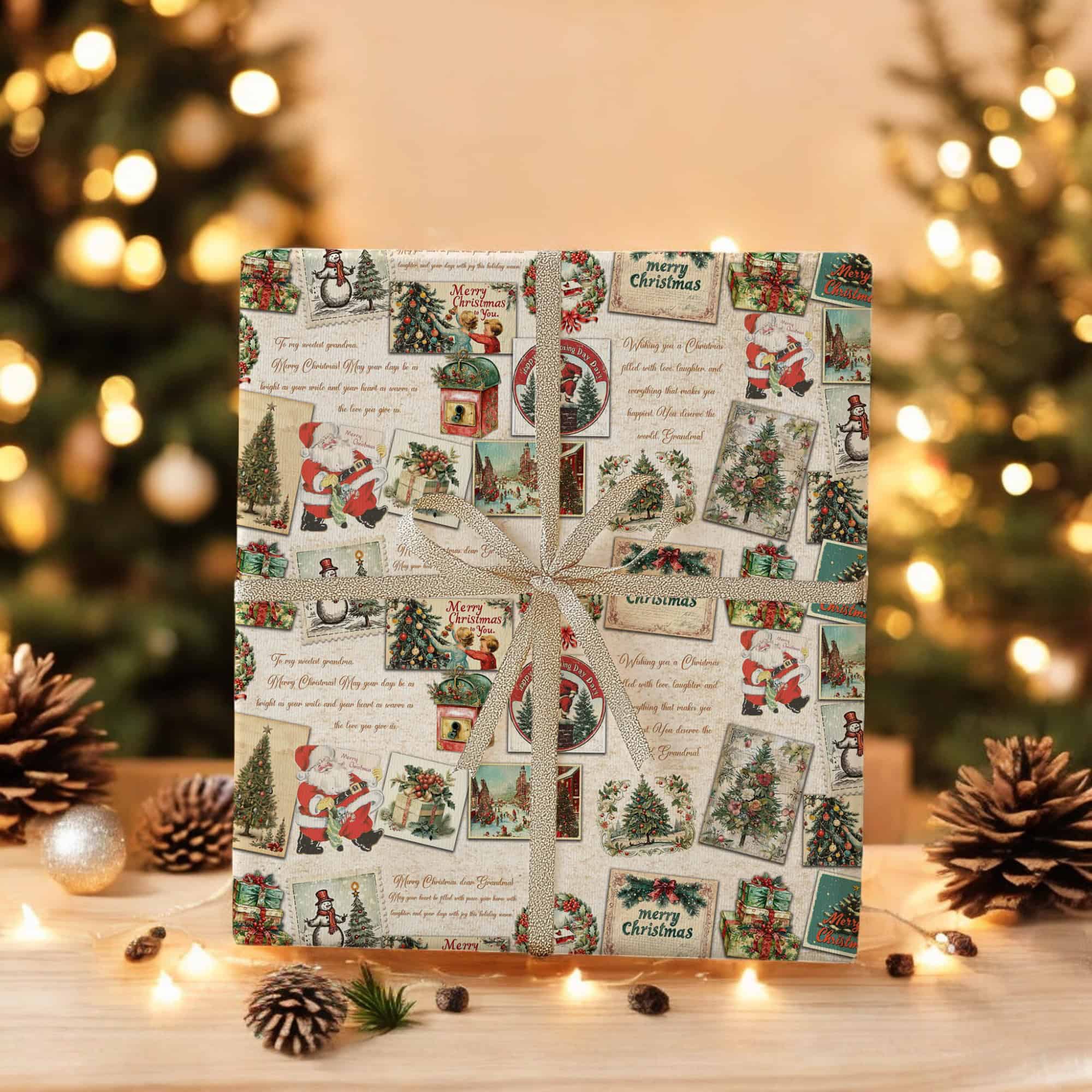 To My Sweetest Grandma Vintage Merry Christmas Wrapping Paper
