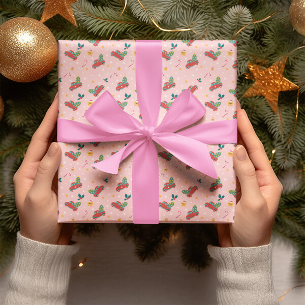 Pink Truck Christmas Wrapping Paper