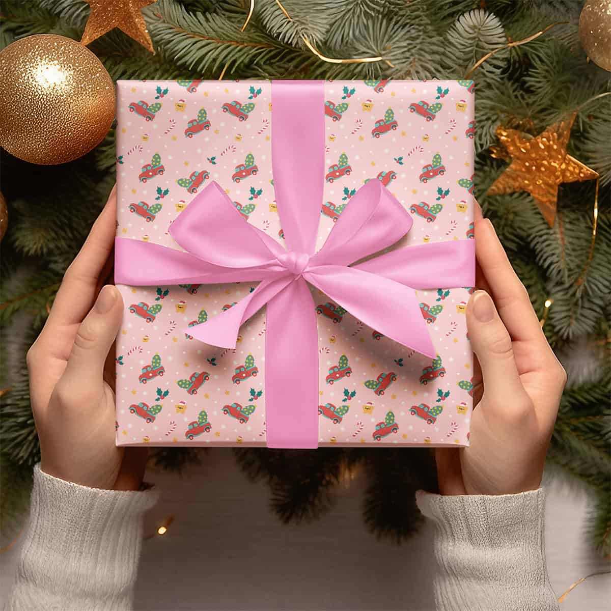 Pink Truck Christmas Wrapping Paper
