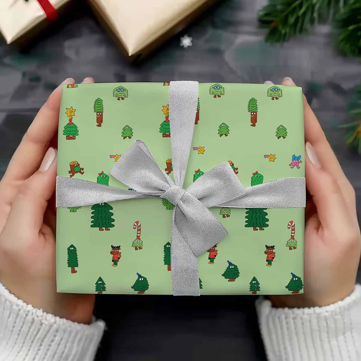 Funny Green Christmas Tree Wrapping Paper