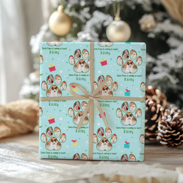 'Santa Paws Is Coming To Town!' Custom Photo Wrapping Paper
