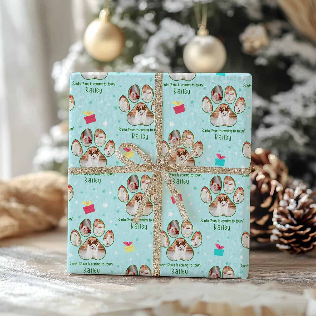 ‘Santa Paws Is Coming To Town!’ Custom Photo Wrapping Paper