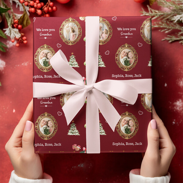 We Love You Grandma Personalized Red Christmas Wrapping Paper